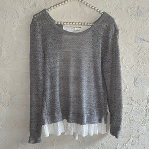 Anthropologie Clu + Willoughby Gray Mock Layered Pullover Sweater Back Bow Sz XS